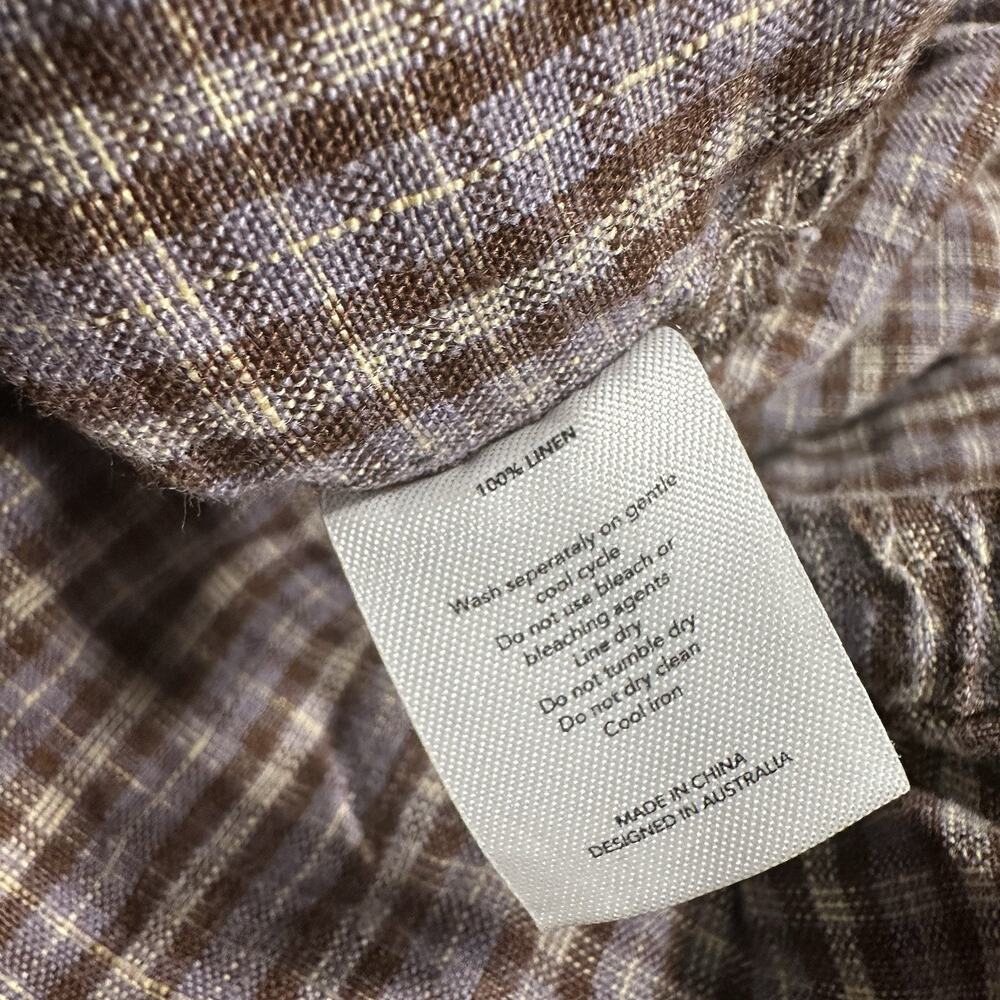 Deiji Studios Cropped Pants Womens M Purple Gray Brown Tartan Plaid 100% Linen - Picture 12 of 13